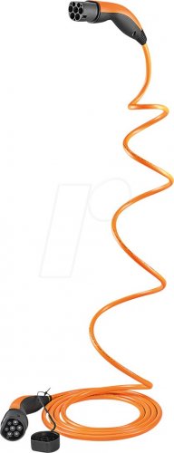 Cable tipo 2, hélice, 22 kW, 32 A, 3 fases, 5 m, naranja