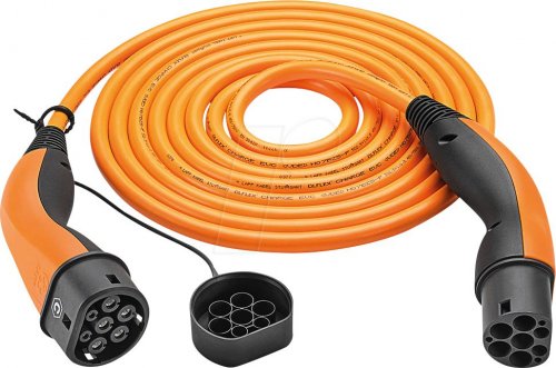 Cable tipo 2, hélice, 22 kW, 32 A, 3 fases, 5 m, naranja