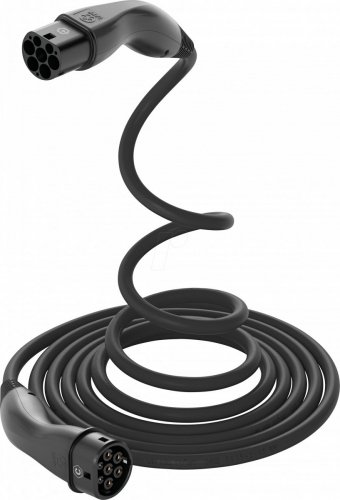 Cable tipo 2, hélice, 22 kW, 32 a, 3 fases, 5 m, negro