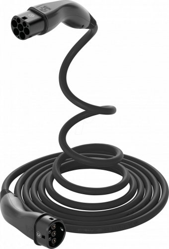 Cable tipo 2, hélice, 7,4 kW, 32 a, 1 fase, 5 m, negro