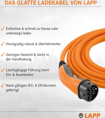 Cable tipo 2, para vehículos eléctricos, 11 kW, 20 A, 3 P