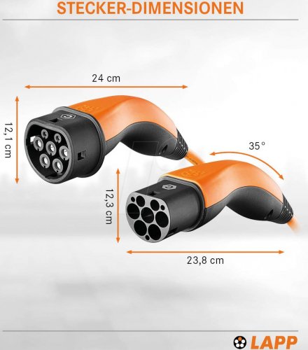 Cable tipo 2, para vehículos eléctricos, 11 kW, 20 A, 3 P