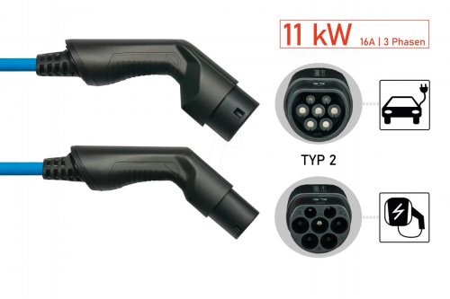 Cable tipo 2, para vehículos eléctricos, 11 kW, 5,0 m..