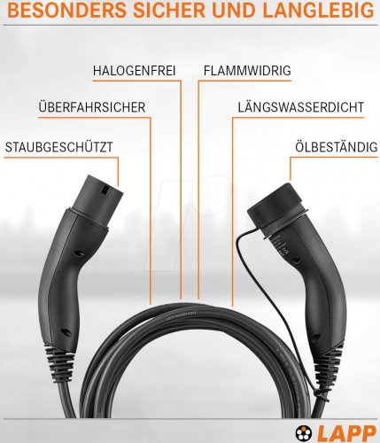 Cable tipo 2, para vehículos eléctricos, 22 kW, 32 A, 3 P