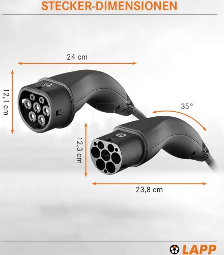 Cable tipo 2, para vehículos eléctricos, 22 kW, 32 A, 3 P