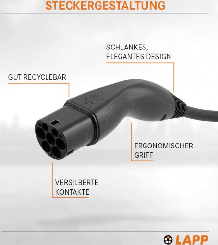 Cable tipo 2, para vehículos eléctricos, 22 kW, 32 A, 3 P