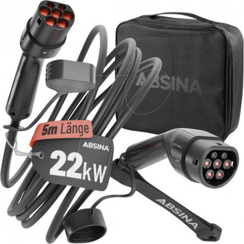 Cable tipo 2, para vehículos eléctricos, 22 kW, 5 m, trifásico