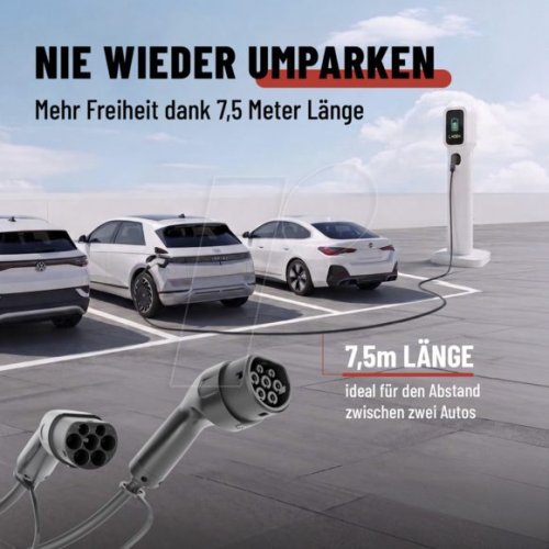 Cable tipo 2, para vehículos eléctricos, 22 kW, 7,5 m, trifásico