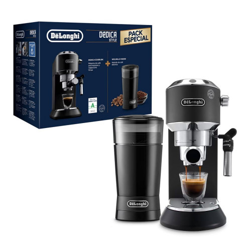 Cafetera espresso manual Delonghi Dedica EC685BK con función Flow Stop + Molinillo de regalo Negro