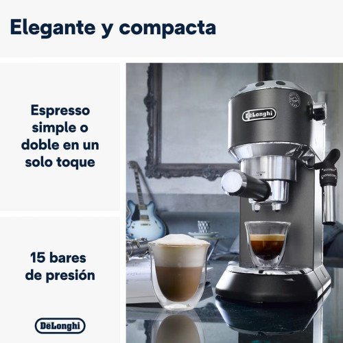 Cafetera espresso manual Delonghi Dedica EC685BK con función Flow Stop + Molinillo de regalo Negro