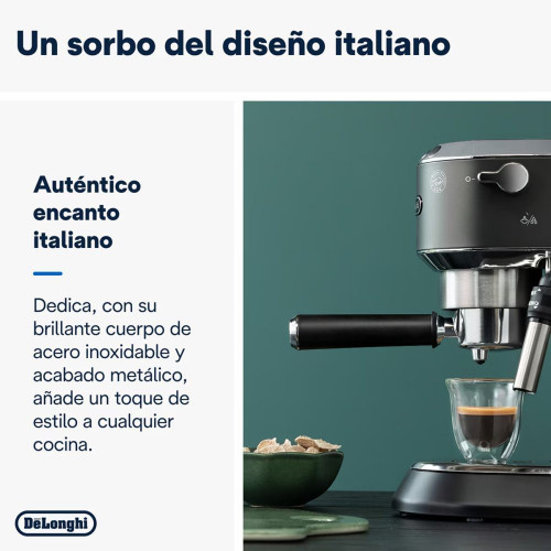 Cafetera espresso manual Delonghi Dedica EC685BK con función Flow Stop + Molinillo de regalo Negro