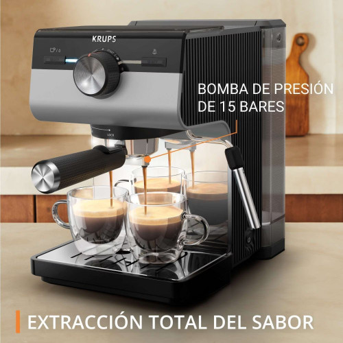 Cafetera espresso manual Krups XP384 Authentic 15 bares de presión y 2L de capacidad Negro