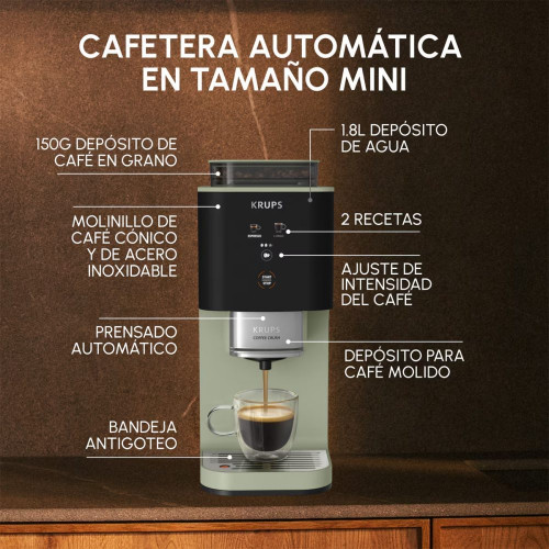 Cafetera superautomática Krups Coffee Crush Experience SA401L con 15 bares y autoprensado Verde Oliva