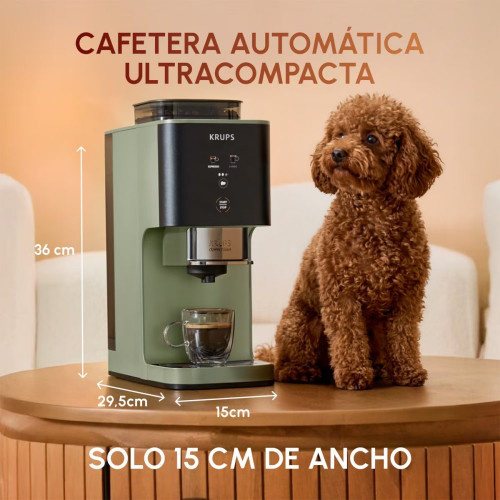 Cafetera superautomática Krups Coffee Crush Experience SA401L con 15 bares y autoprensado Verde Oliva