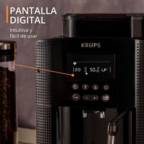 Cafetera superautomática Krups Pisa EA81P0 diseño compacto 3 niveles de temperatura y 3 texturas de molido Negro