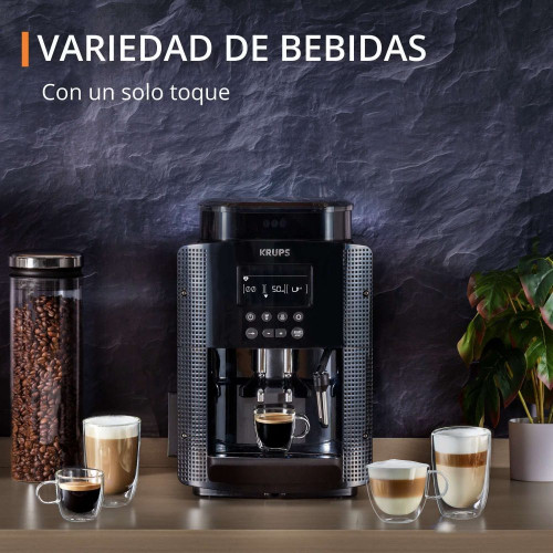 Cafetera superautomática Krups Pisa EA81P0 diseño compacto 3 niveles de temperatura y 3 texturas de molido Negro
