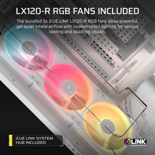 Caja Corsair AIR 5400 LX-R Link RGB triple cámara vidrio templado Blanca