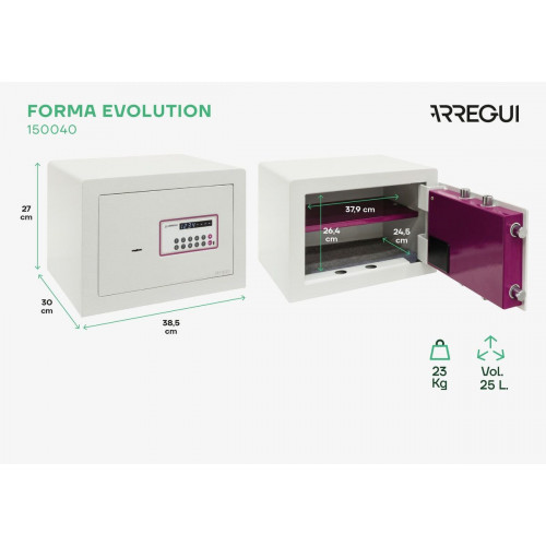 Caja fuerte ARREGUI 150040 doble seguridad con código y llave, 24L, 27x38,5x30 cm