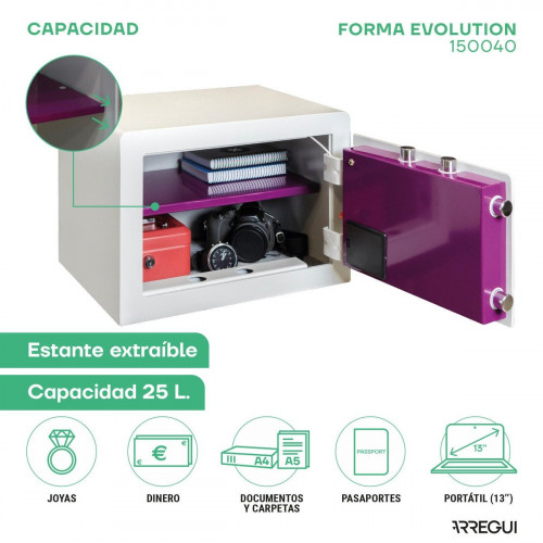 Caja fuerte ARREGUI 150040 doble seguridad con código y llave, 24L, 27x38,5x30 cm
