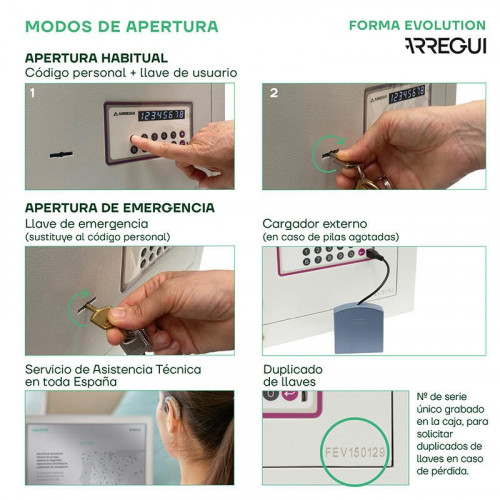 Caja fuerte ARREGUI 150040 doble seguridad con código y llave, 24L, 27x38,5x30 cm