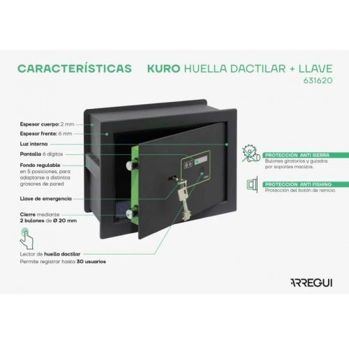 Caja fuerte para empotrar Kuro con huella dactilar