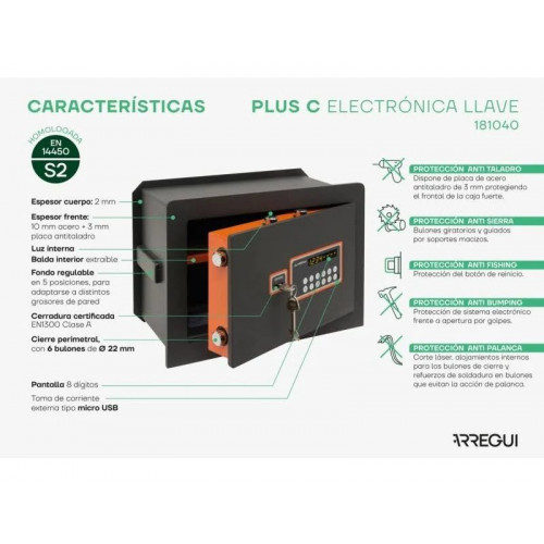Caja fuerte para empotrar Plus C Electrónica + llave Arregui