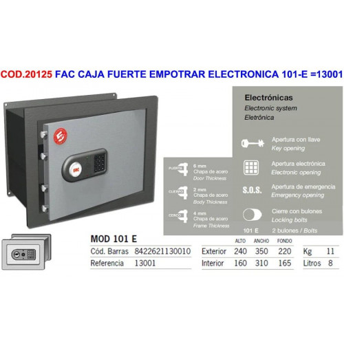 Caja Fuerte Seguridad Empotrar 240X350X220Mm 101-E Fac