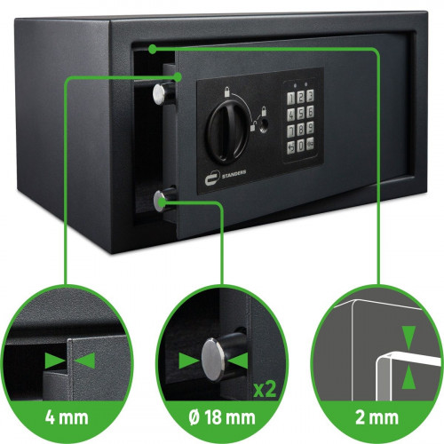 Caja fuerte superficie STANDERS, digital + llave de emergencia, 20L, 43x20x30 cm