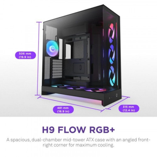 Caja NZXT H9 Flow RGB+ Negro Vidrio Templado ATX EATX mATX Mini-ITX Iluminación Multi