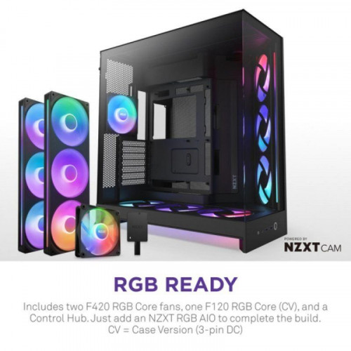 Caja NZXT H9 Flow RGB+ Negro Vidrio Templado ATX EATX mATX Mini-ITX Iluminación Multi