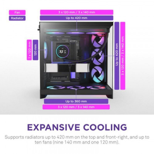 Caja NZXT H9 Flow RGB+ Negro Vidrio Templado ATX EATX mATX Mini-ITX Iluminación Multi