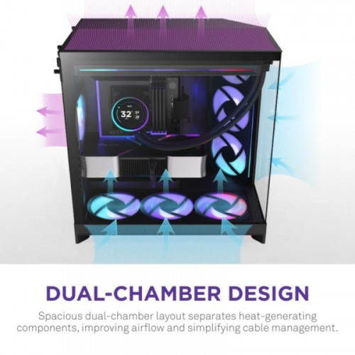 Caja NZXT H9 Flow RGB+ Negro Vidrio Templado ATX EATX mATX Mini-ITX Iluminación Multi