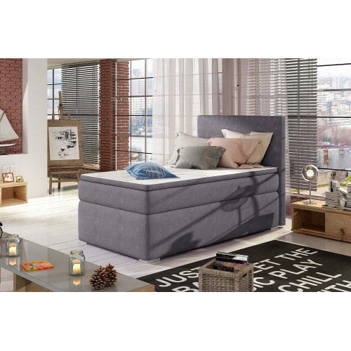 Cama individual 90 x 200 cm tapizada en tela con arcón – Amelia