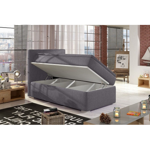 Cama individual 90 x 200 cm tapizada en tela con arcón – Amelia
