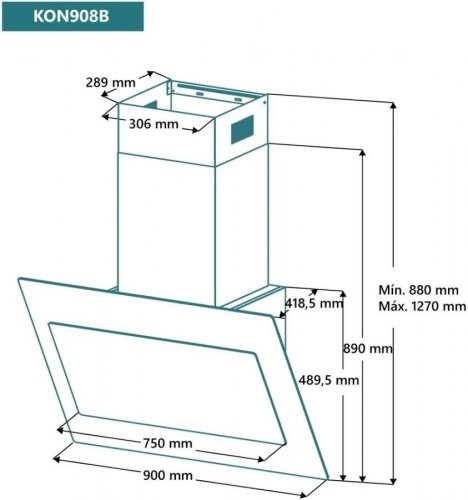 Campana de pared inclinada 90 cm Cristal