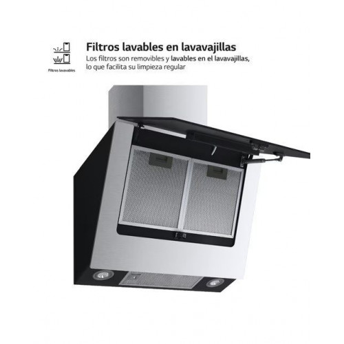Campana decorativa LG con 3 velocidades, 630m3/h capacidad de extracción, 60 cm - HCEZ2428B Negro
