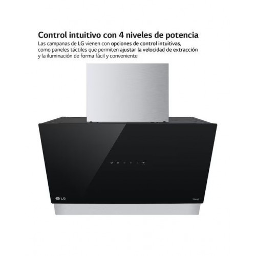 Campana decorativa LG con 3 velocidades, 630m3/h capacidad de extracción, 60 cm - HCEZ2428B Negro