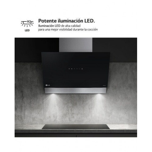 Campana decorativa LG con 3 velocidades, 630m3/h capacidad de extracción, 60 cm - HCEZ2428B Negro