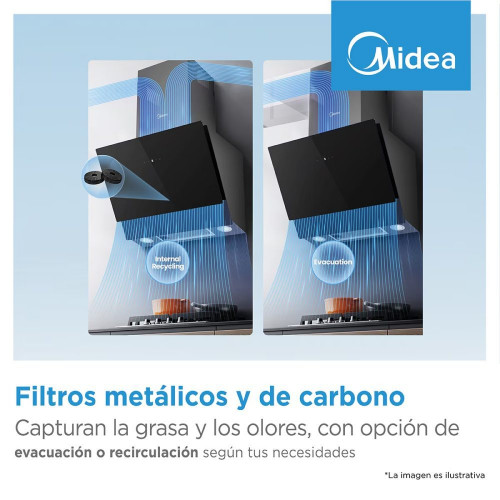 Campana decorativa Midea 4 niveles de potencia - MH90B4300B-ES Inox