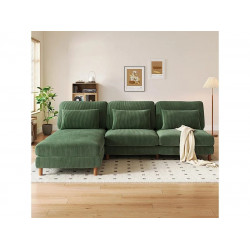 Canapé de esquina reversible en terciopelo acanalado - 2 plazas + méridienne - Verde - 256 x 160 x 88 cm