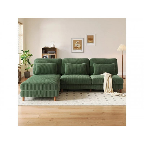 Canapé de esquina reversible en terciopelo acanalado - 2 plazas + méridienne - Verde - 256 x 160 x 88 cm