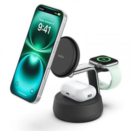 Cargador inalámbrico Belkin WIZ040KQCH UltraCharge Pro 3 en 1 Qi2 25 W negro