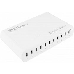 CARGADOR USB, 250 W, 10X USB-C, PD 3,0, PPS, QC 5, blanco
