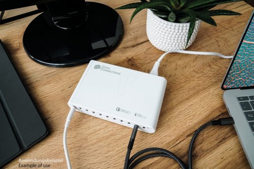 CARGADOR USB, 250 W, 10X USB-C, PD 3,0, PPS, QC 5, blanco