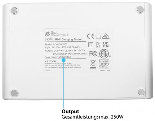 CARGADOR USB, 250 W, 10X USB-C, PD 3,0, PPS, QC 5, blanco