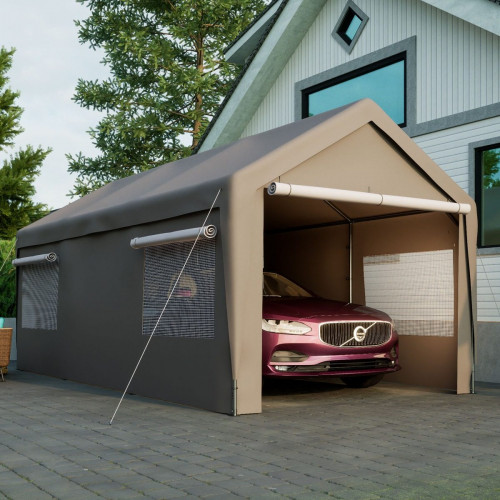 Carport Garage Carpa 3x6m Gris – Hibernación, con ventanas enrollables, techo y paredes removibles para coche, SUV, bote y camión