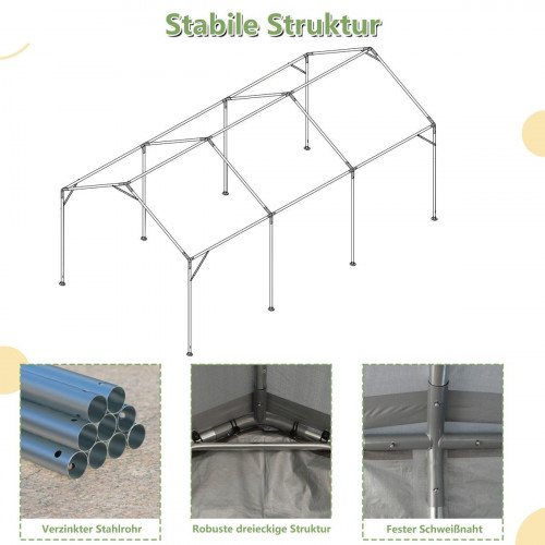 Carport Garage Carpa 3x6m Gris – Hibernación, con ventanas enrollables, techo y paredes removibles para coche, SUV, bote y camión