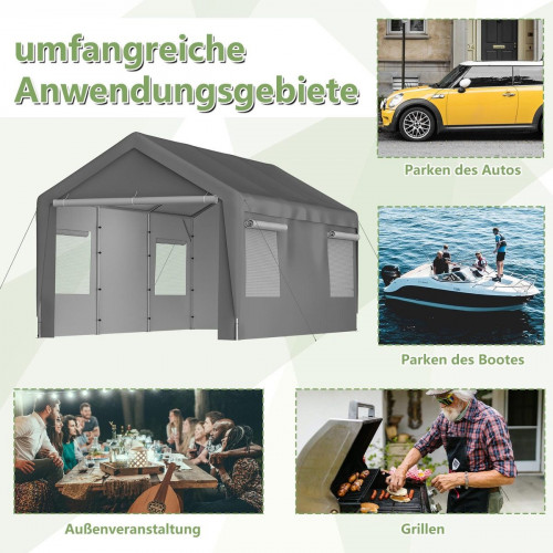 Carport Garage Carpa 3x6m Gris – Hibernación, con ventanas enrollables, techo y paredes removibles para coche, SUV, bote y camión