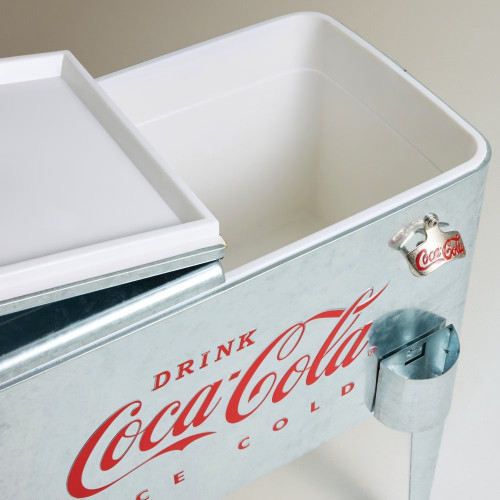 Carrito nevera galvanizado para jardín Coca Cola Plata