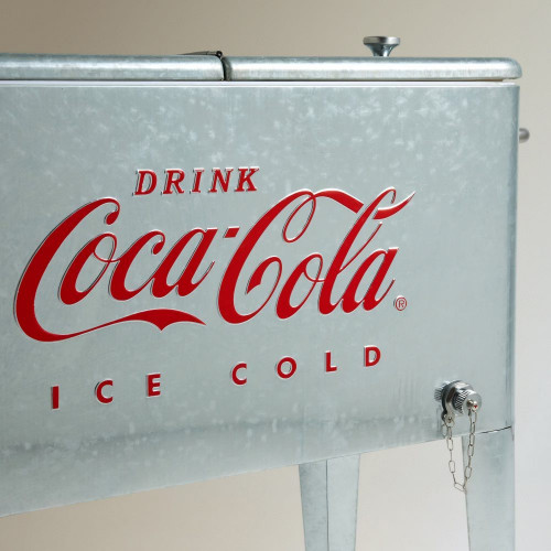 Carrito nevera galvanizado para jardín Coca Cola Plata